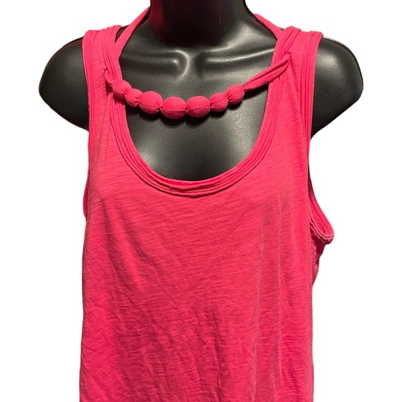 Ann Taylor Loft Hot Pink Pom Pom Sleeveless Blouse Sz L - Picture 2 of 6